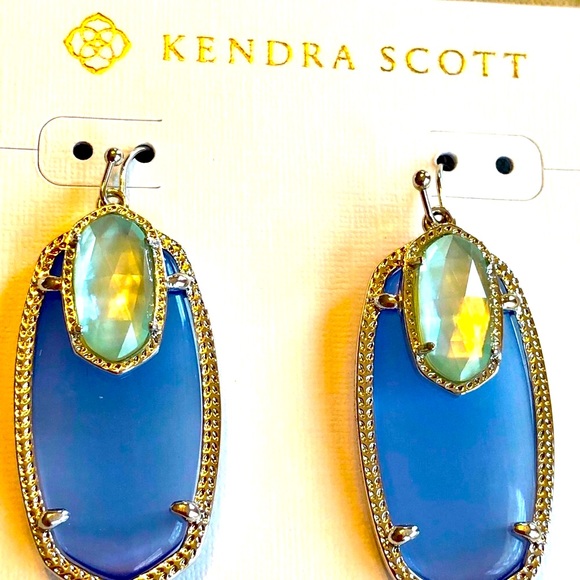 NWT Kendra Scott RARE Emmy Earrings Periwinkle Catseye Light Blue Illusion Silve - Picture 7 of 13